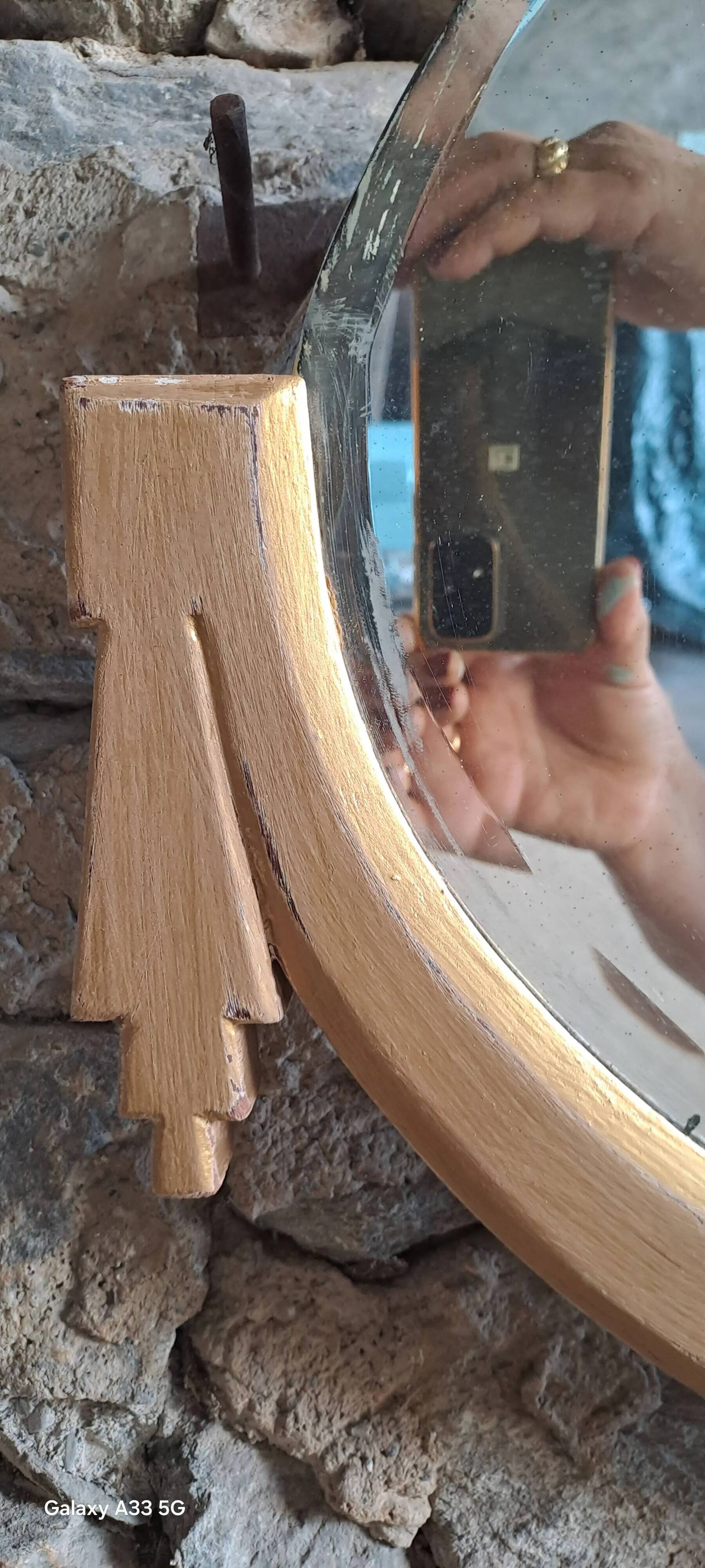 Carved wooden mirror Art Nouveau France 1920 oval shape