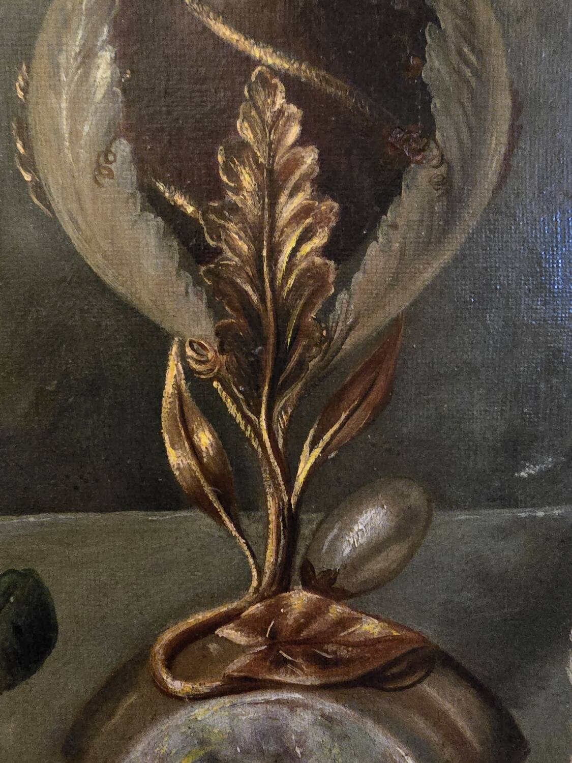 Oil on canvas with bouquet