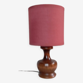 Vintage turned wooden table lamp, fabric lampshade