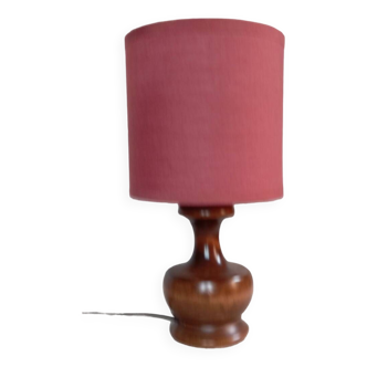 Vintage turned wooden table lamp, fabric lampshade