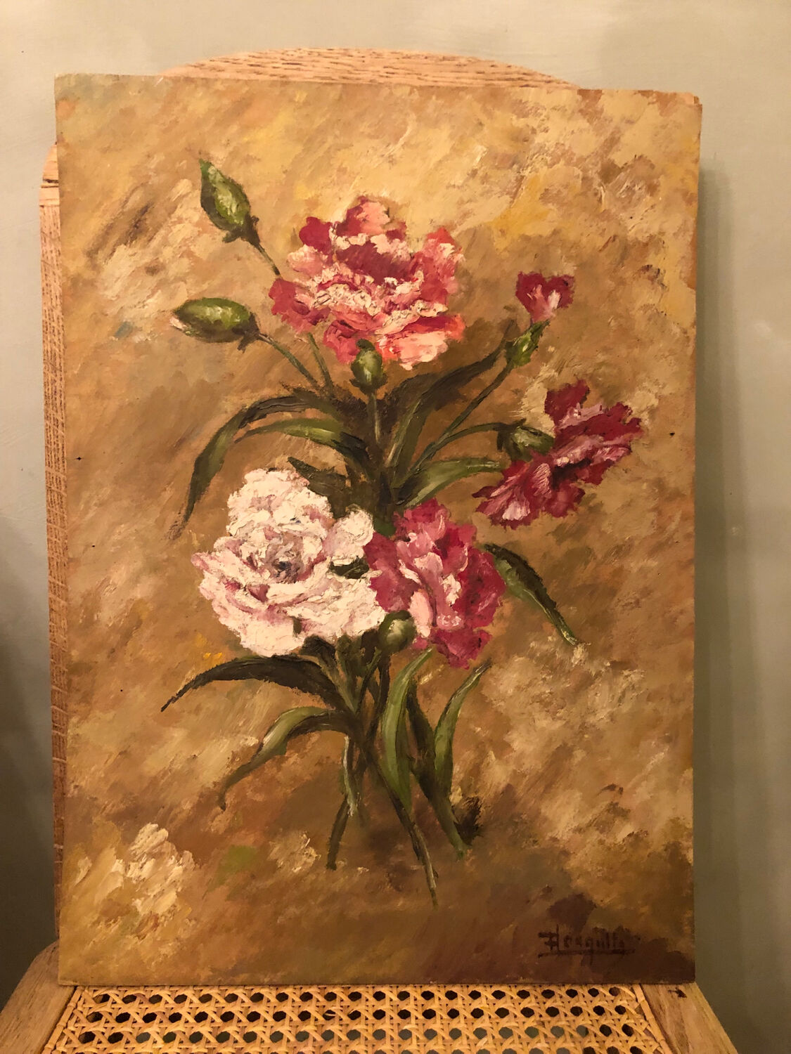 Oil bouquet painting on panel