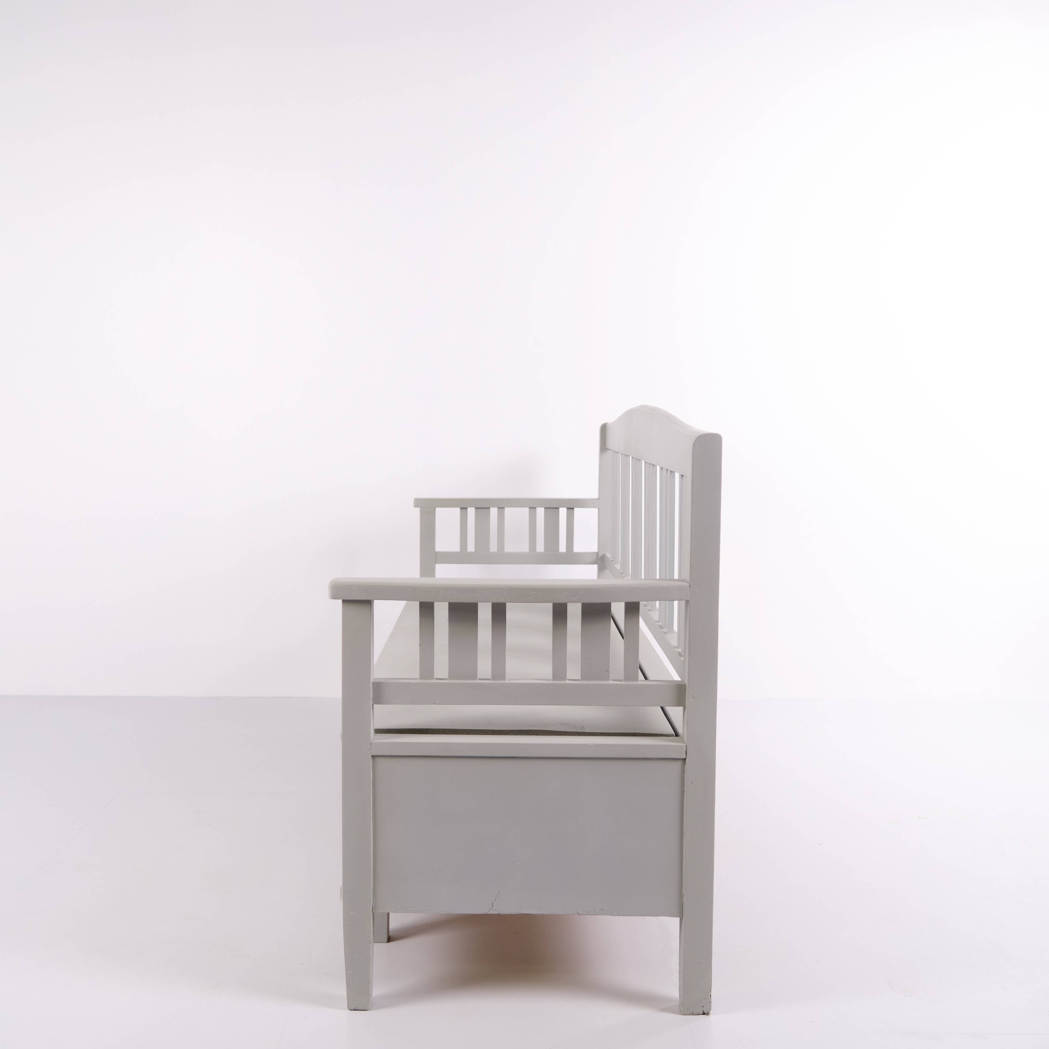 Swedish bench – grey painted – antique – painted pine – c. 1860s