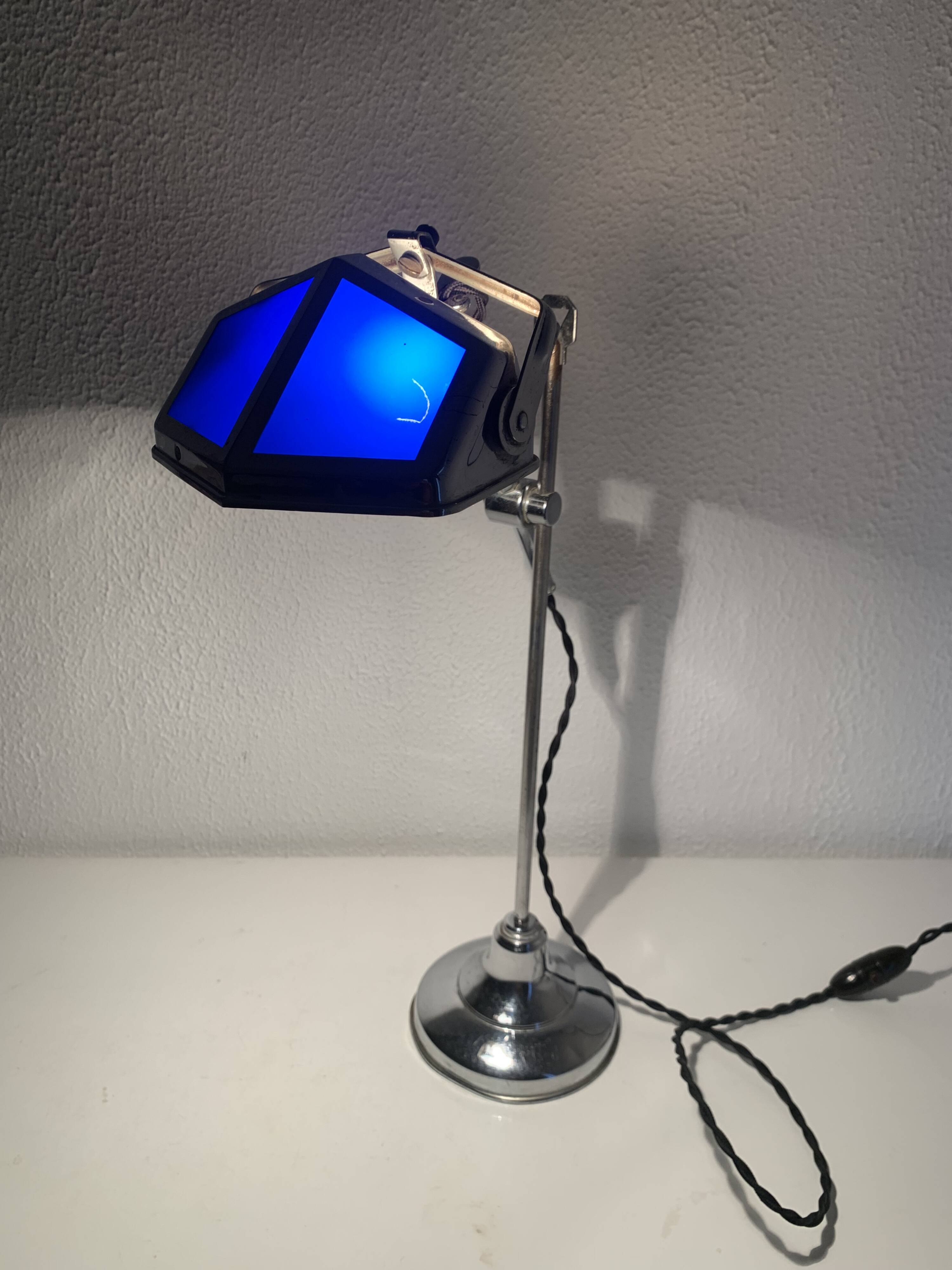 Pirouett vintage 1930 Art Deco blue chrome lamp - 50 cm