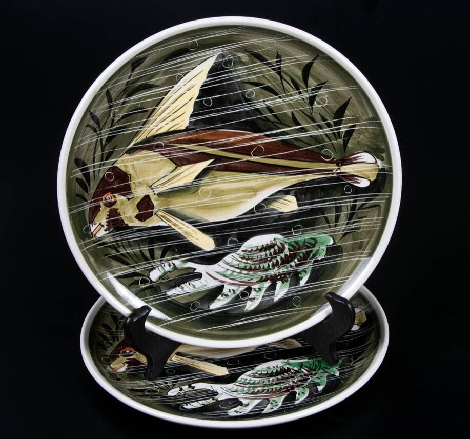 Fish and shellfish plates ceramic Italy vintage 1970 x8