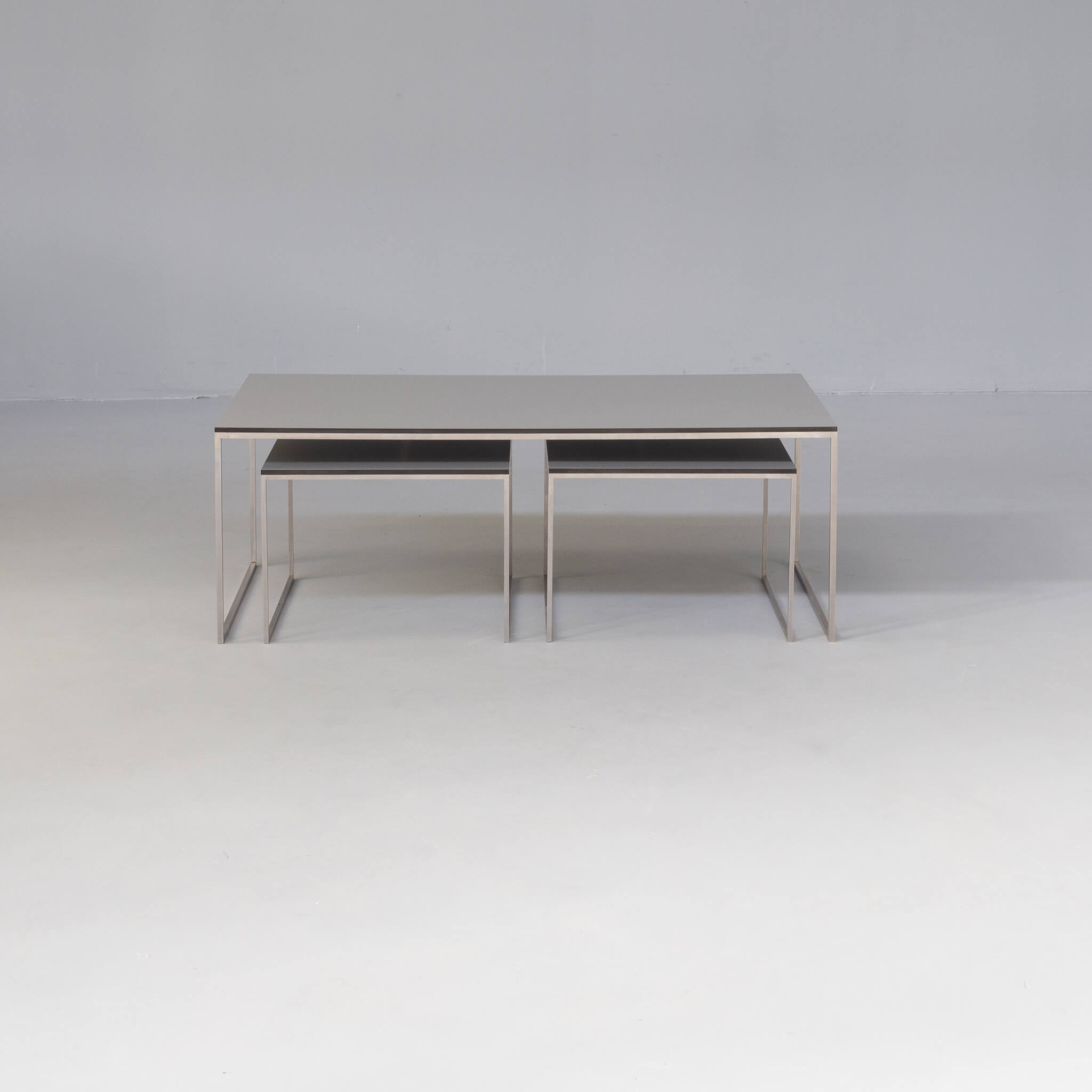 90s coffee / nesting table stainless steel foot and trespa top set/3