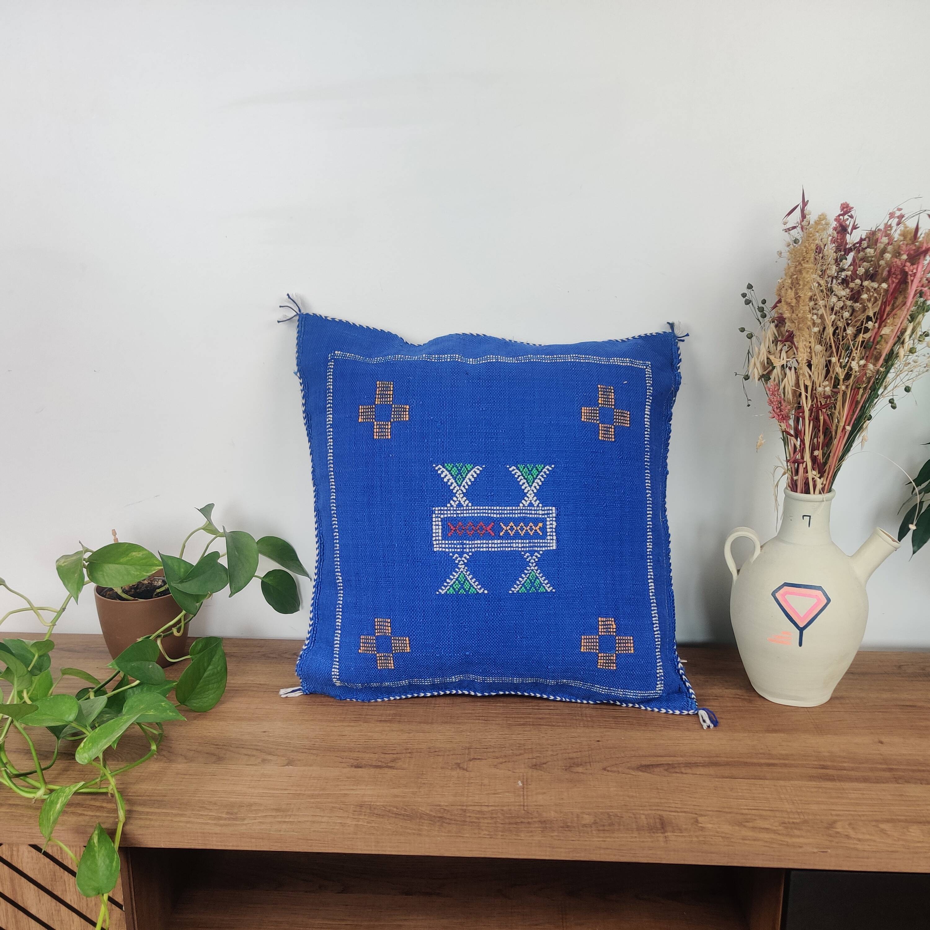 Blue Berber cactus silk cushion