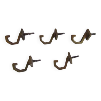 Set of 5 Vintage Brass Square Hooks