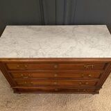 19th century Louis XVI style chest of drawers, white marble, fluted 4 drawers