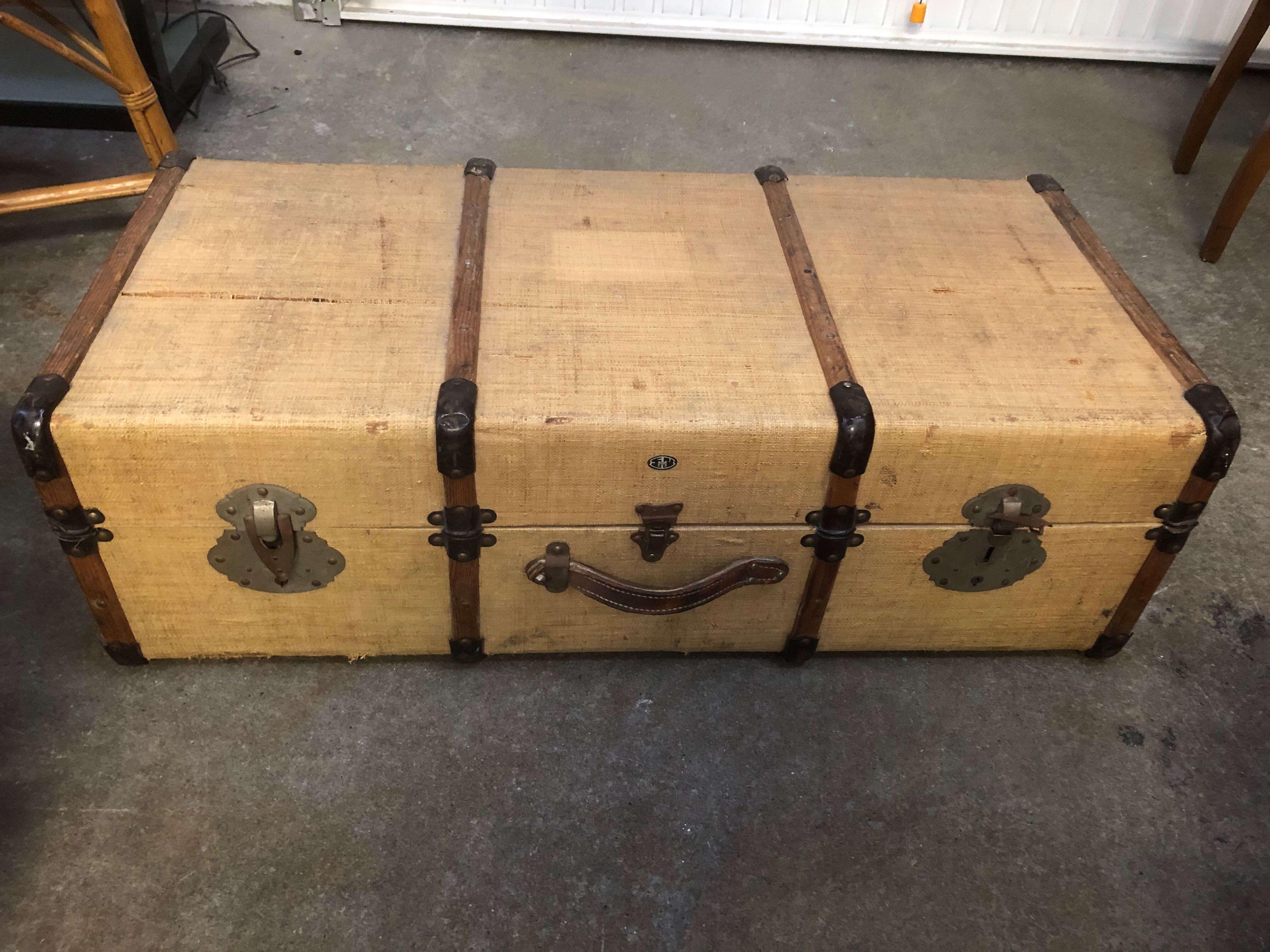 Old burlap suitcase