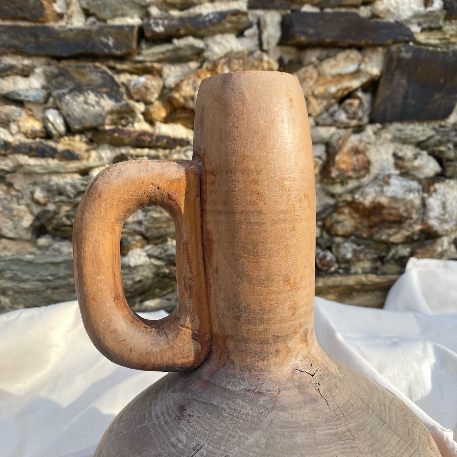 Wooden vase, brutalist, wabi-sabi, vintage craftsmanship.