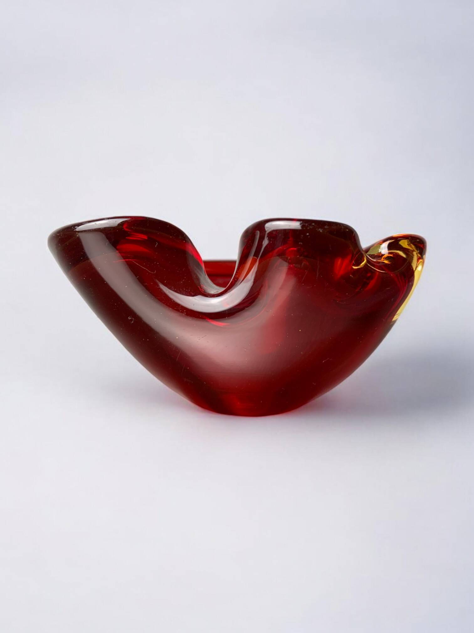 Red and Yellow Murano Glass Sommerso Pocket Tray by Flavio Poli