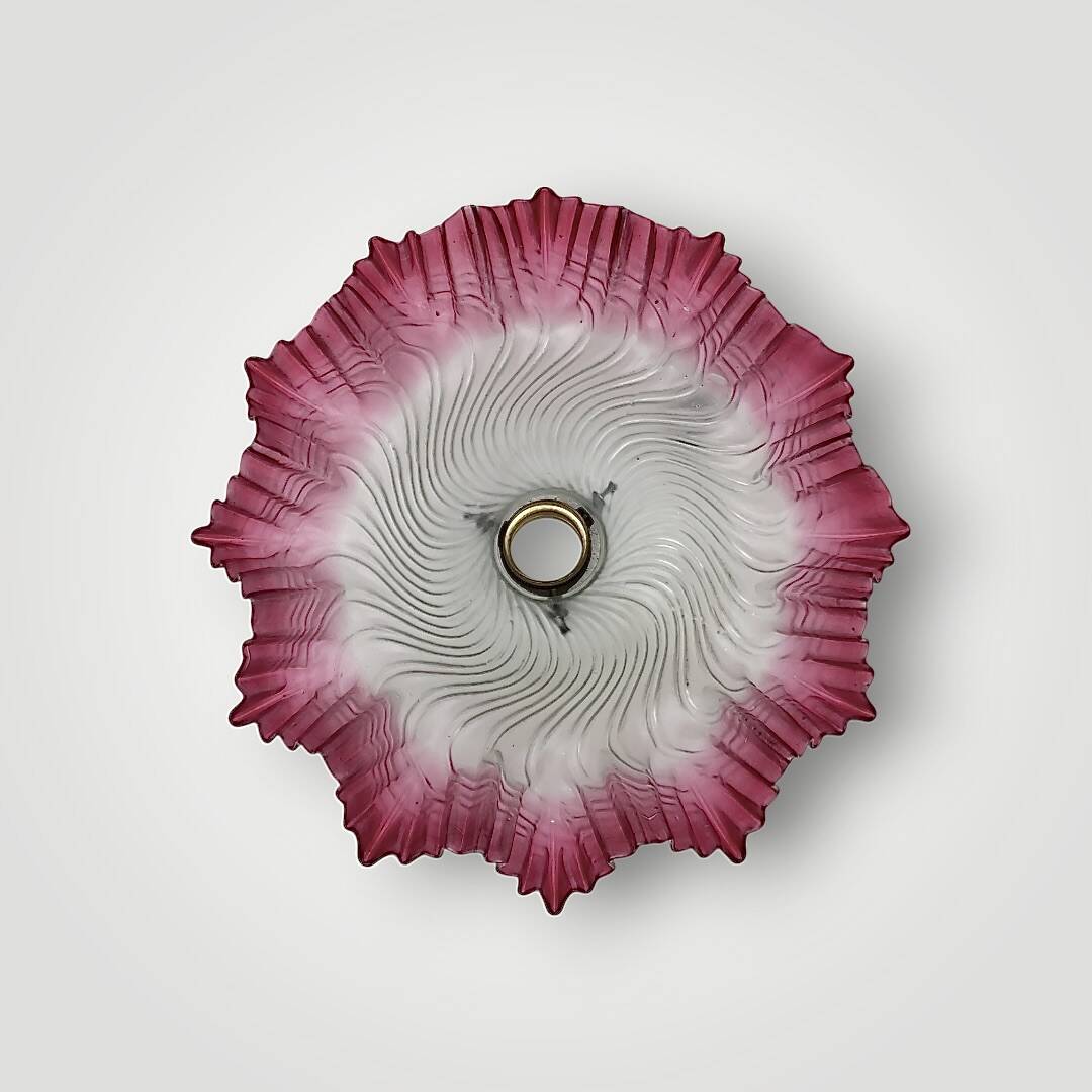 Antique sandblasted and pink glass ceiling lampshade - 1940s
