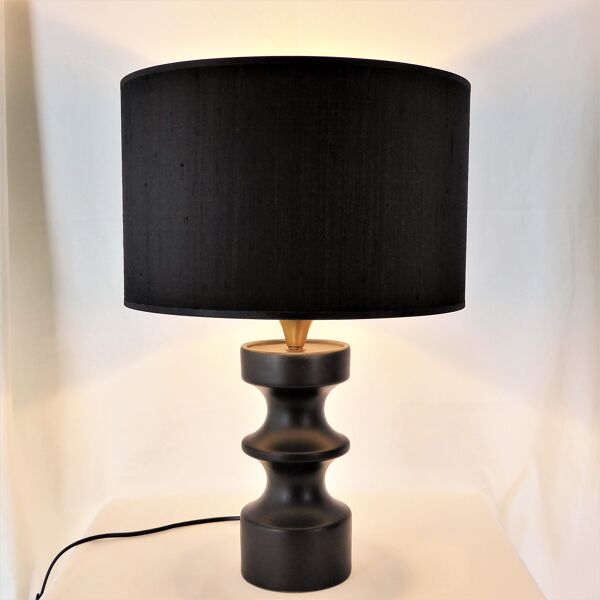 Lampe vintage en céramique noire 1950