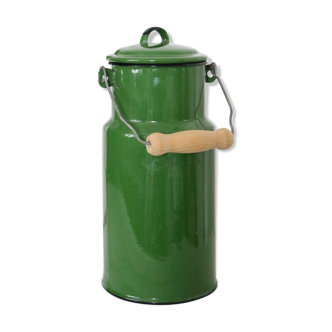 Enamelled metal milk jar, vintage