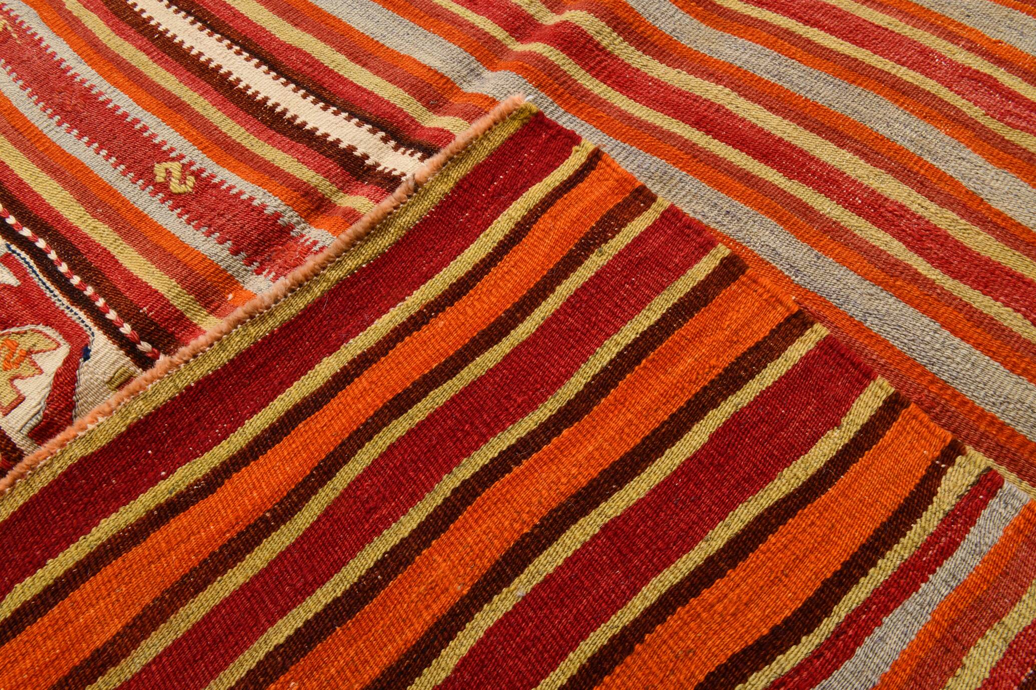 Pumpkin Orange Striped Turkish Woven Kilim Rug, 158x390 Cm