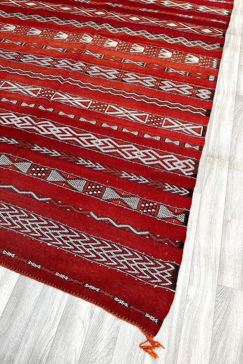 Antique Zemmouri rug, flat woven Berber rug, handmade Moroccan rug, home decor
