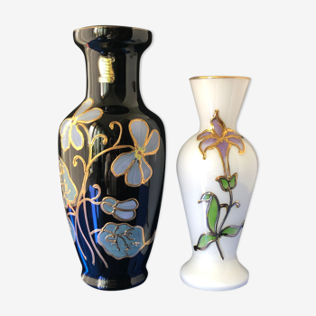 Duo vases en opaline vintage