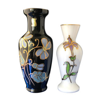 Duo vases en opaline vintage