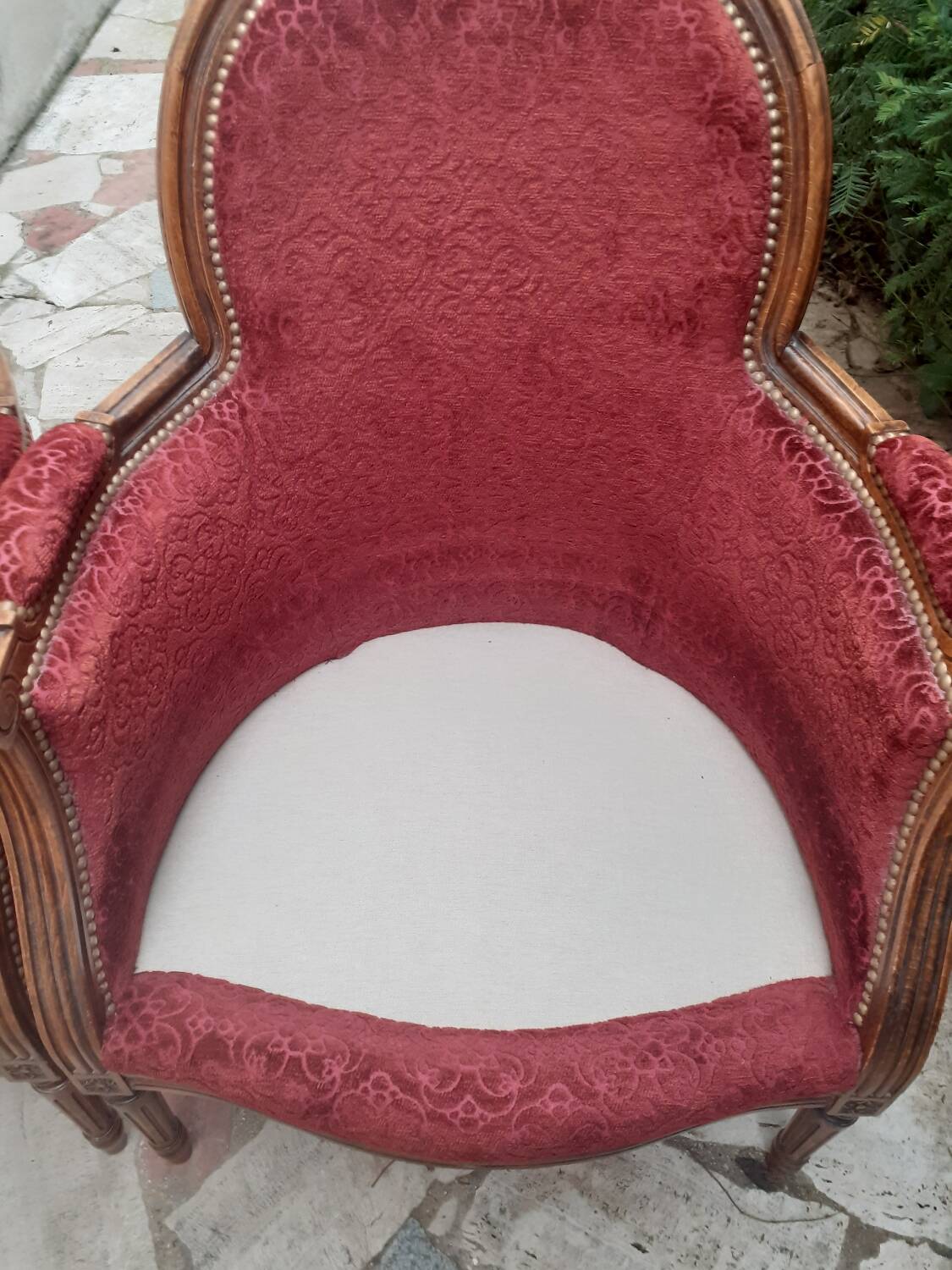 Lot 2 fauteuil voltaire médaillon bergère rouge bois sculpture