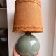 Table lamp with feet in water green opaline and woven lampshade 60s-70s