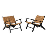 Paire de fauteuils par Olivier de Schrijver en paille sauvage