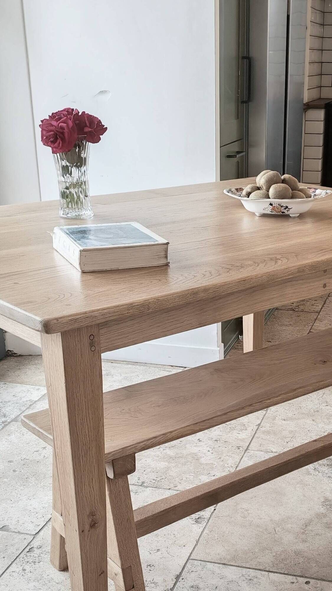 Farm table and bench ("A frame") in solid French oak.