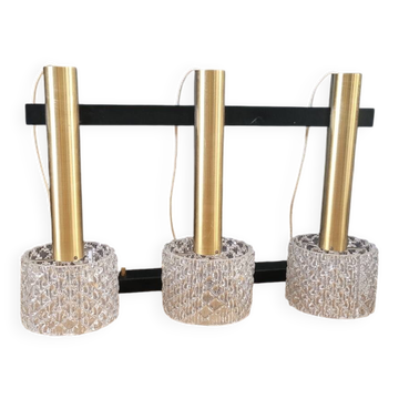 Suspension cascade vintage en verre moulé et laiton