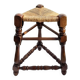 Tabouret tripode triangle  paillé et en bois H 47 cm