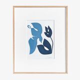 Bird and flower (greyblue and darkblue) — peinture originale en édition limitée par Deleine