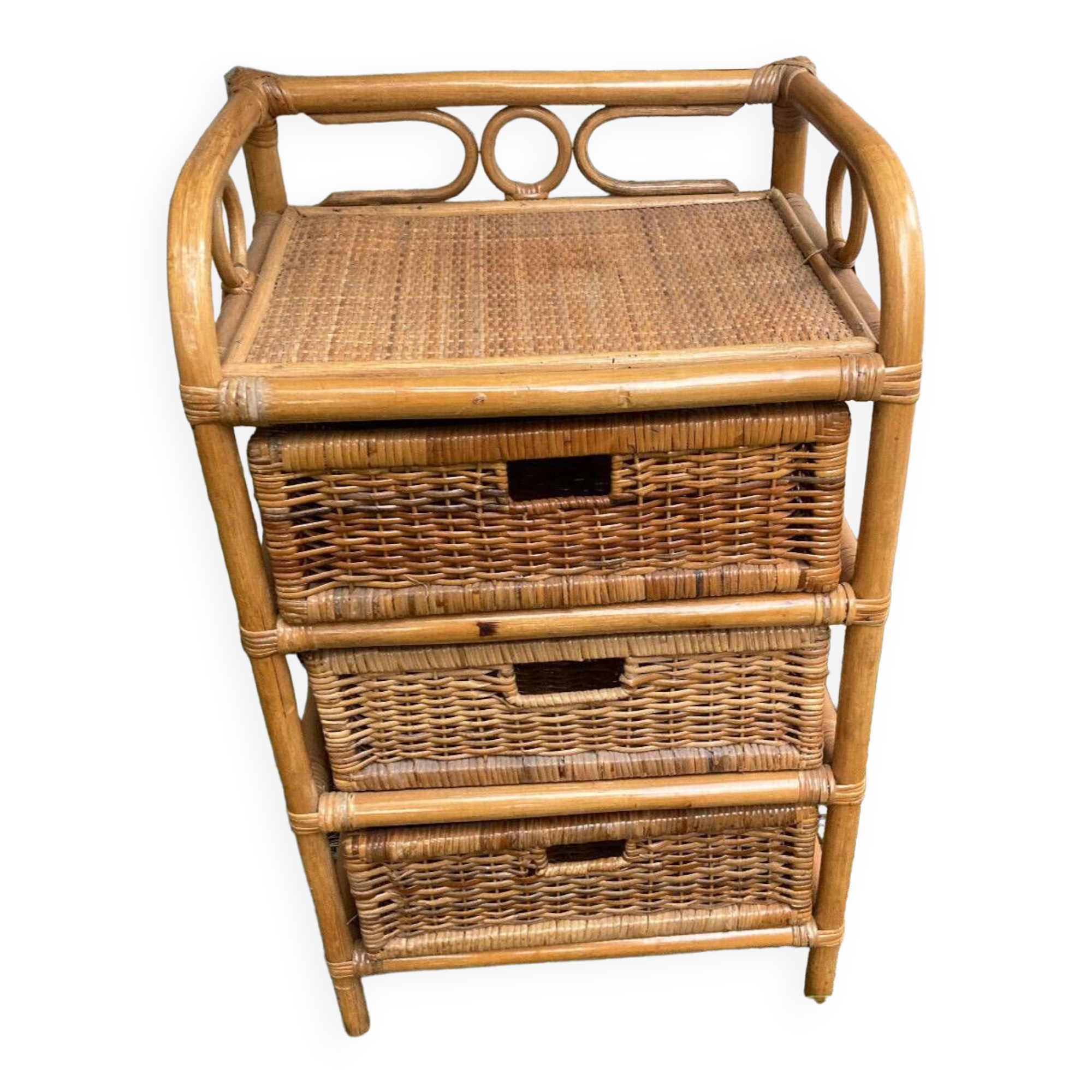 Commode trois tiroirs - Bambou Rotin - vintage