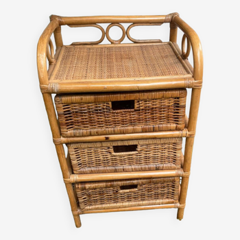 Three drawer chest of drawers - Bamboo Rattan - vintage