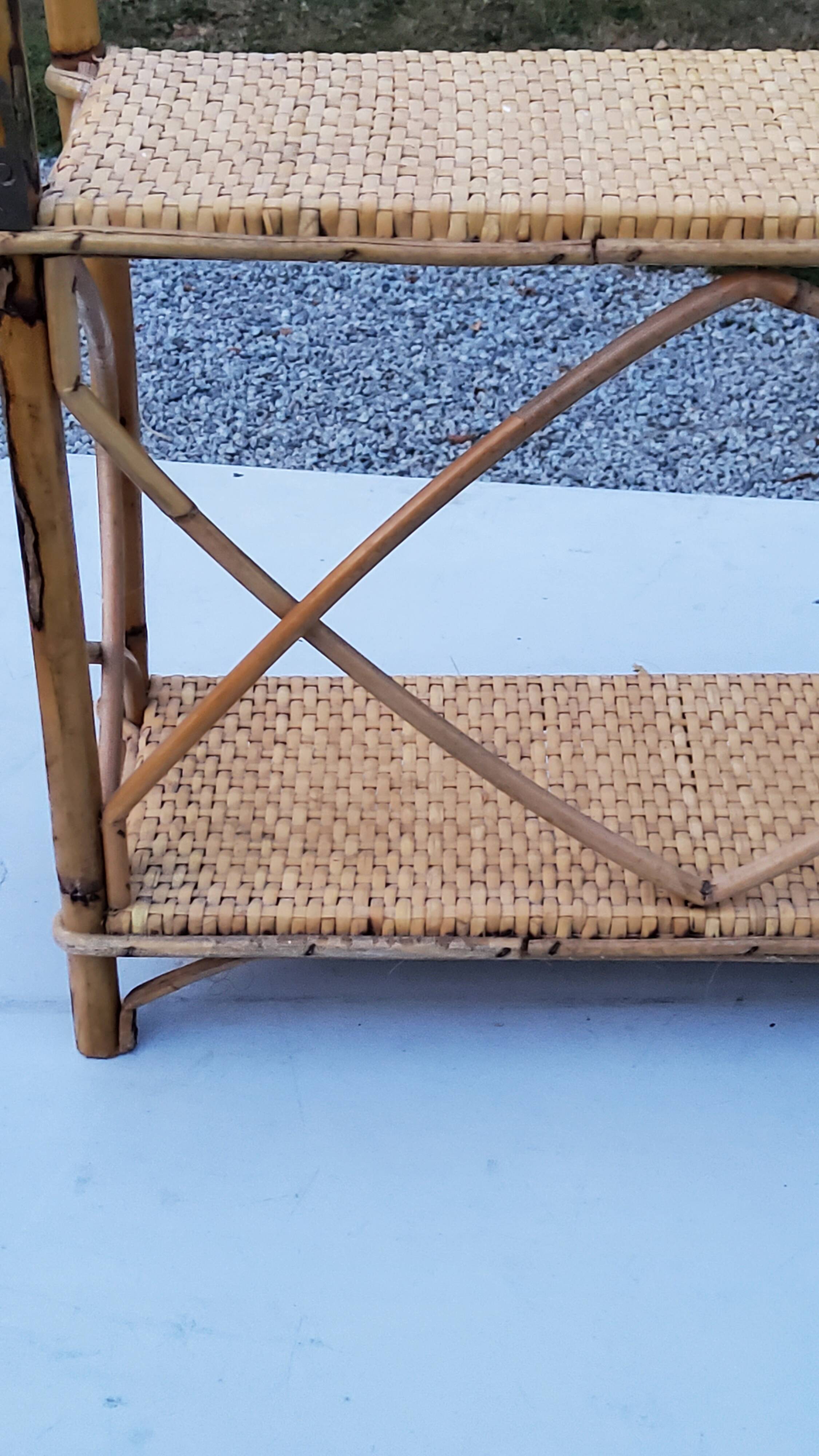 Double wall shelf in bamboo and rattan from the 70s