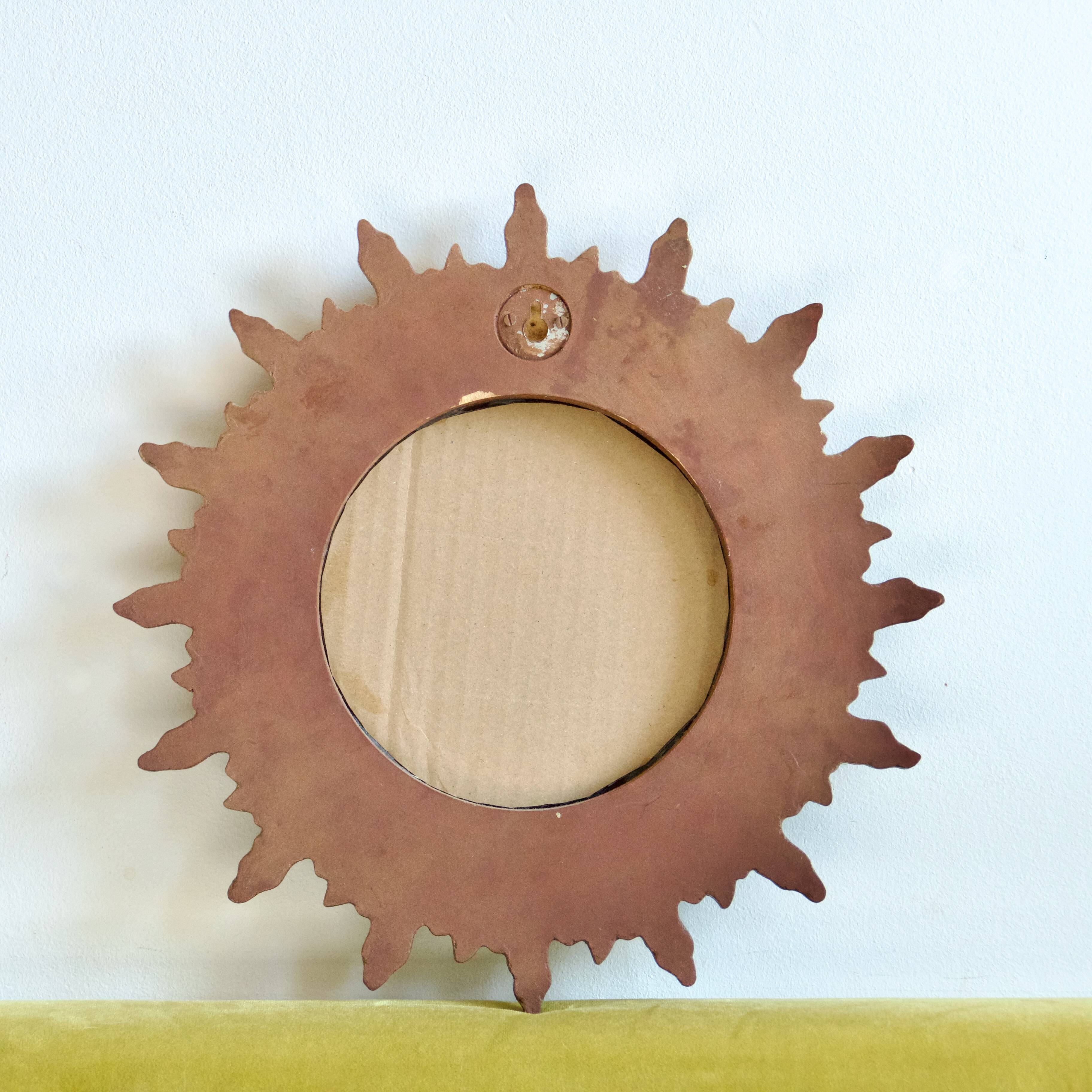 Ancien miroir doré oeil de sorcière soleil