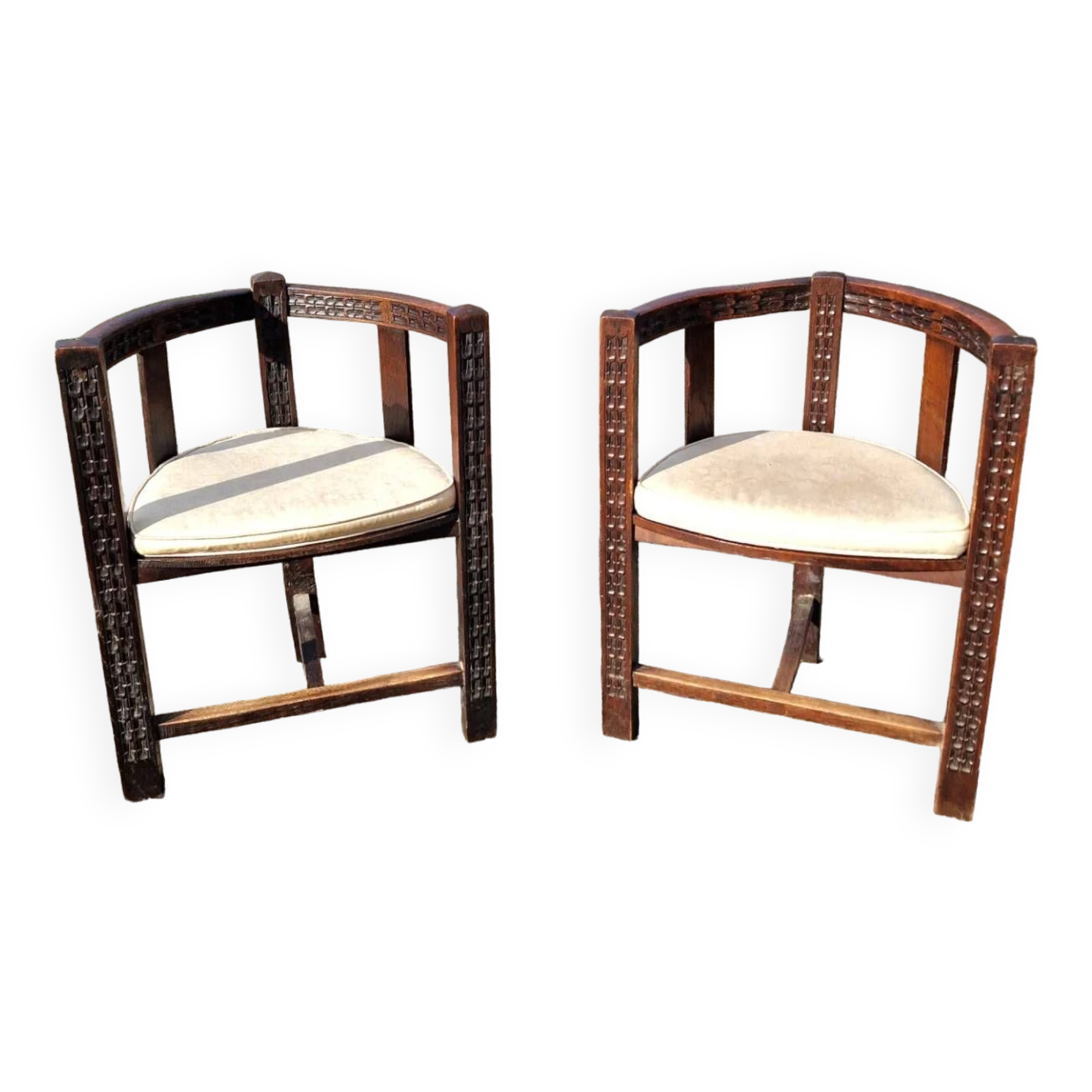 Pair of neo-Basque tripod armchairs