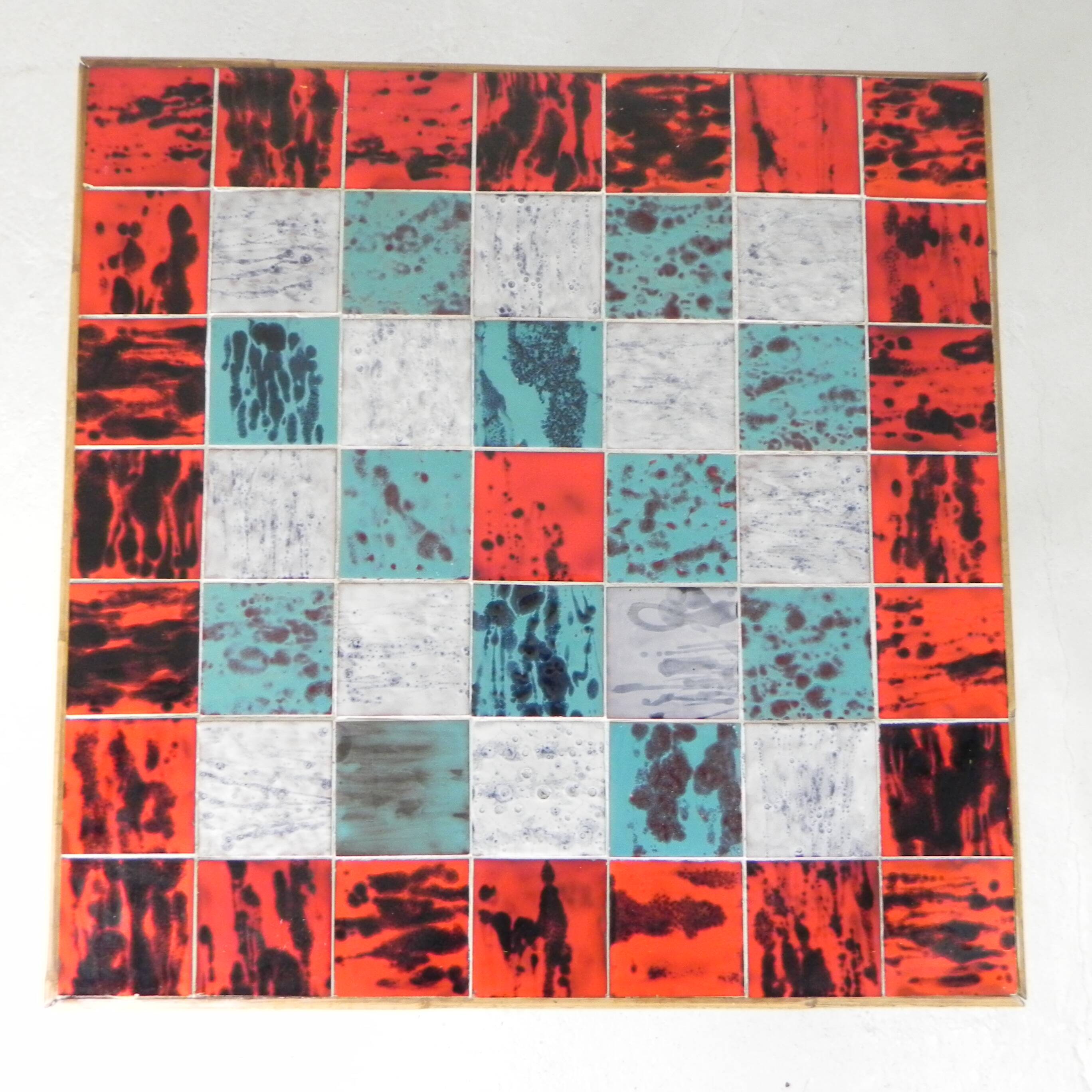 Vintage bamboo dining table with red, white and blue checks, 1950s