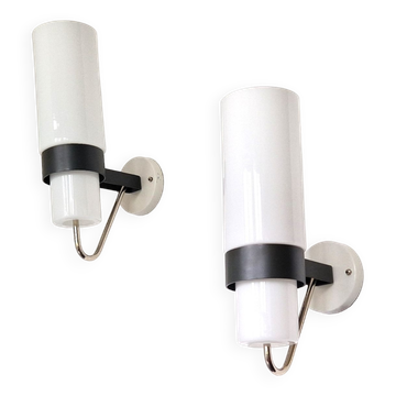 Set of 2 metal and glass wall lamps for Philips, 1960's/1970's