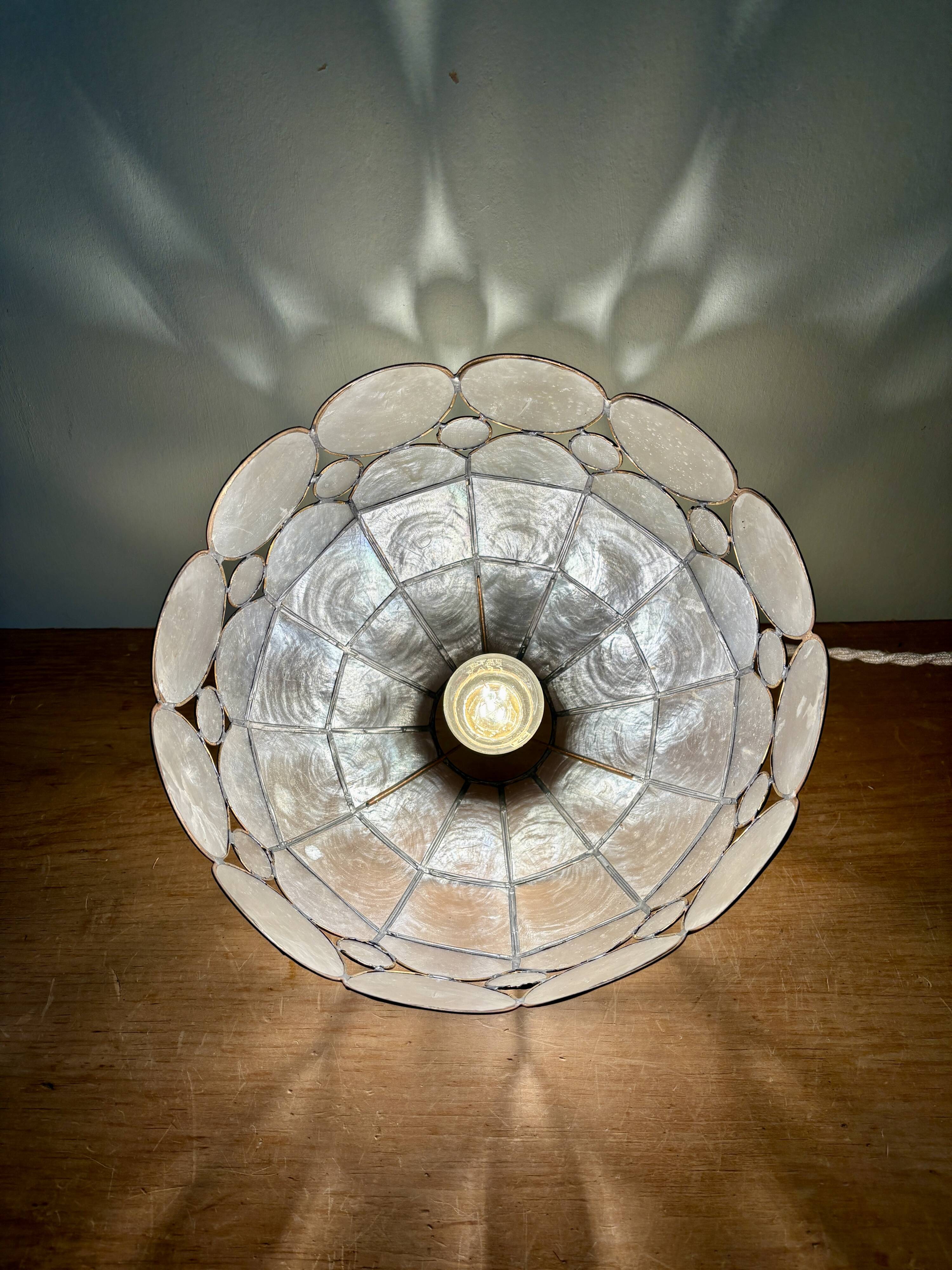 Vintage mother-of-pearl and brass lampshade pendant light
