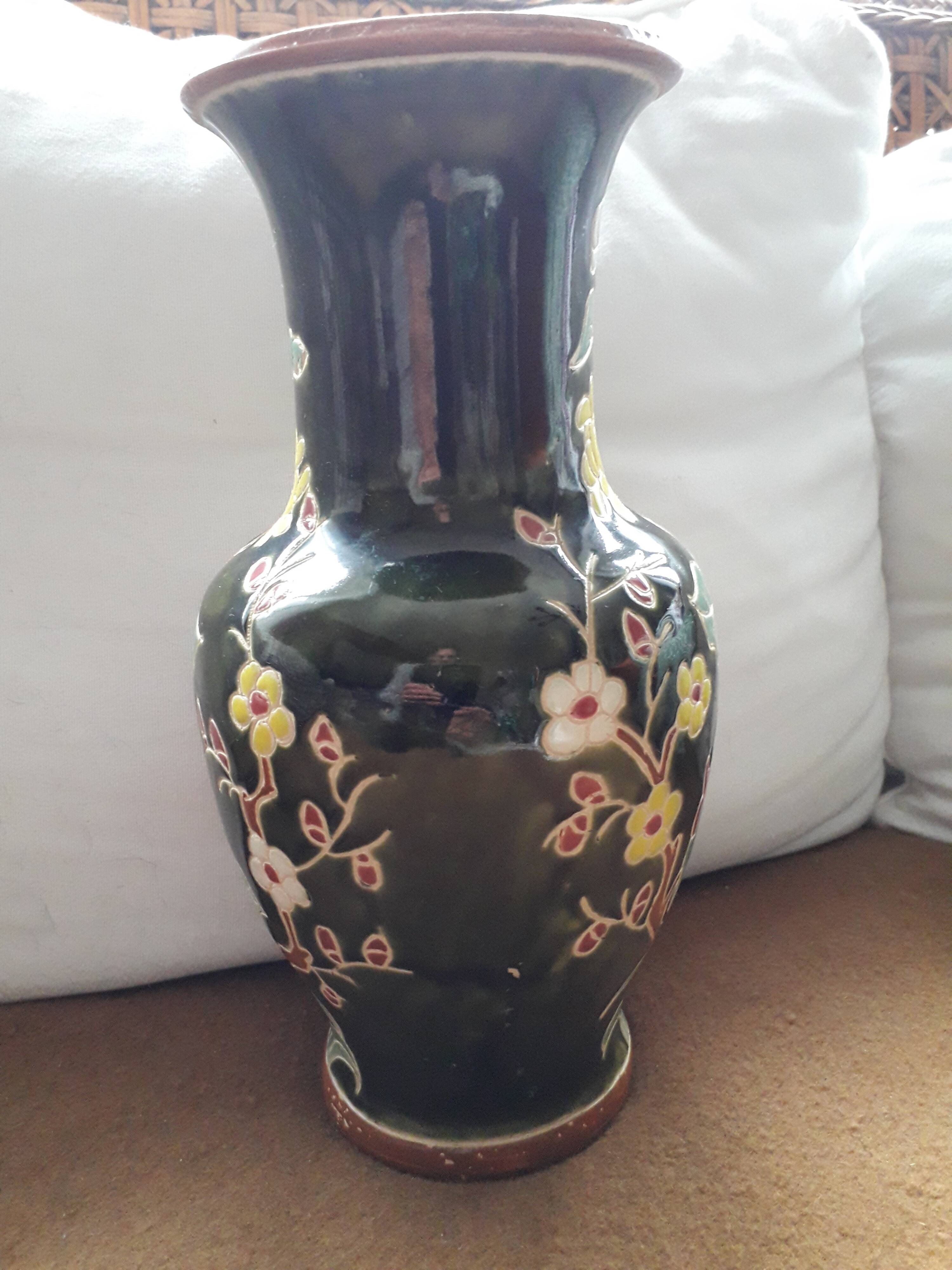 Large vintage ceramic vase with floral decoration