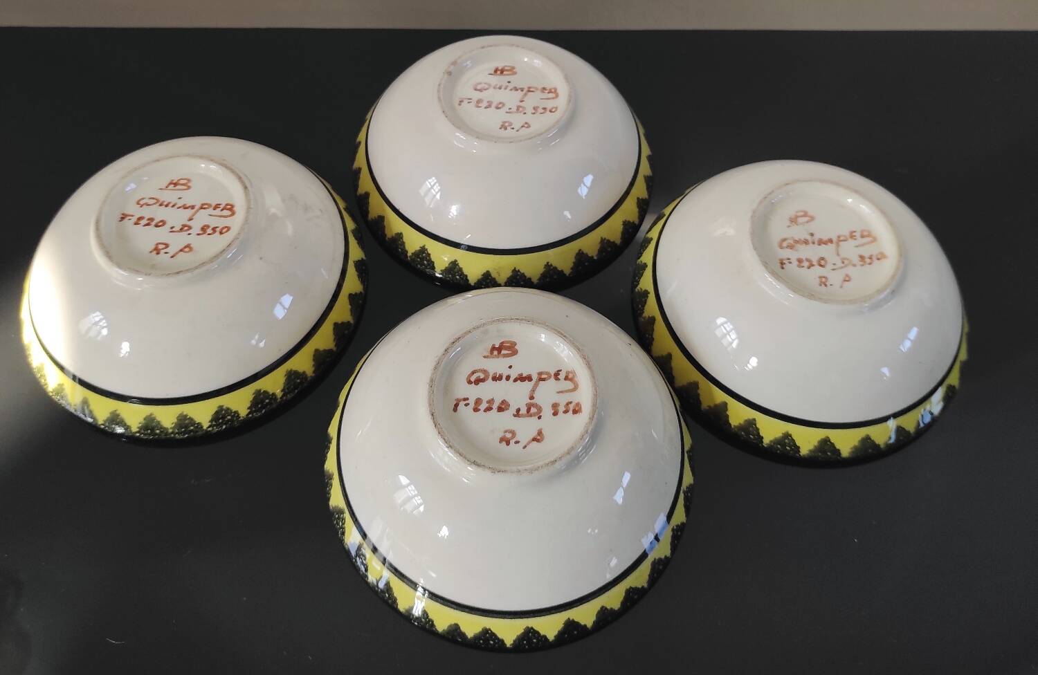 Ensemble de 4 coupelles vintage HB Quimper