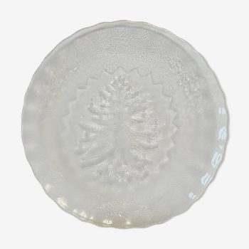 Kig Indonesia christmas plate, transparent pressed glass, decorated christmas tree motif
