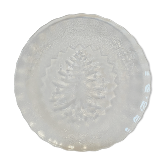 Kig Indonesia christmas plate, transparent pressed glass, decorated christmas tree motif