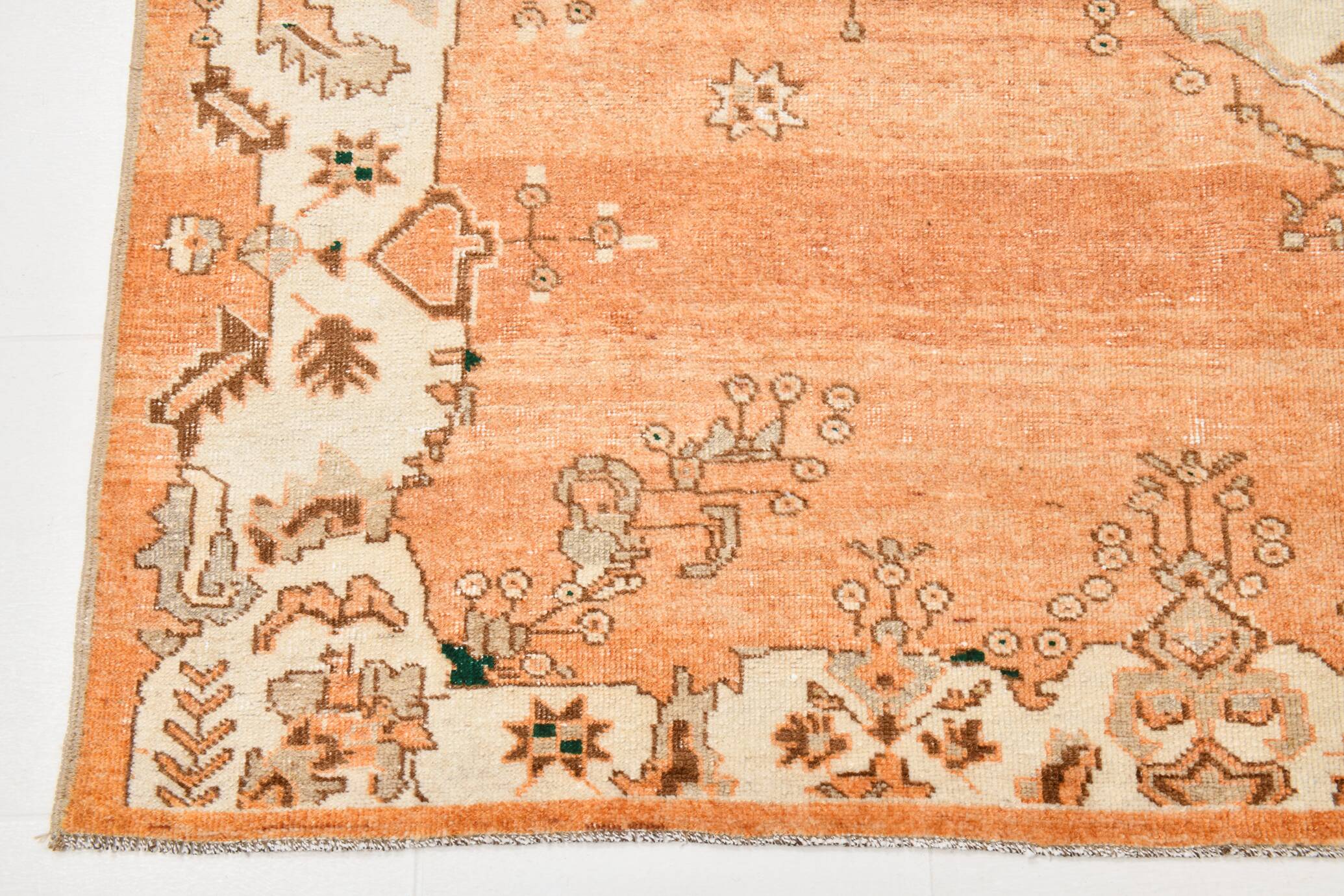 Rare Tapis Anatolien Vintage en Laine Fait Main Tons Brique & Ivoire