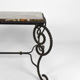 Coffee table in patinated wrought iron and marble, circa 1940