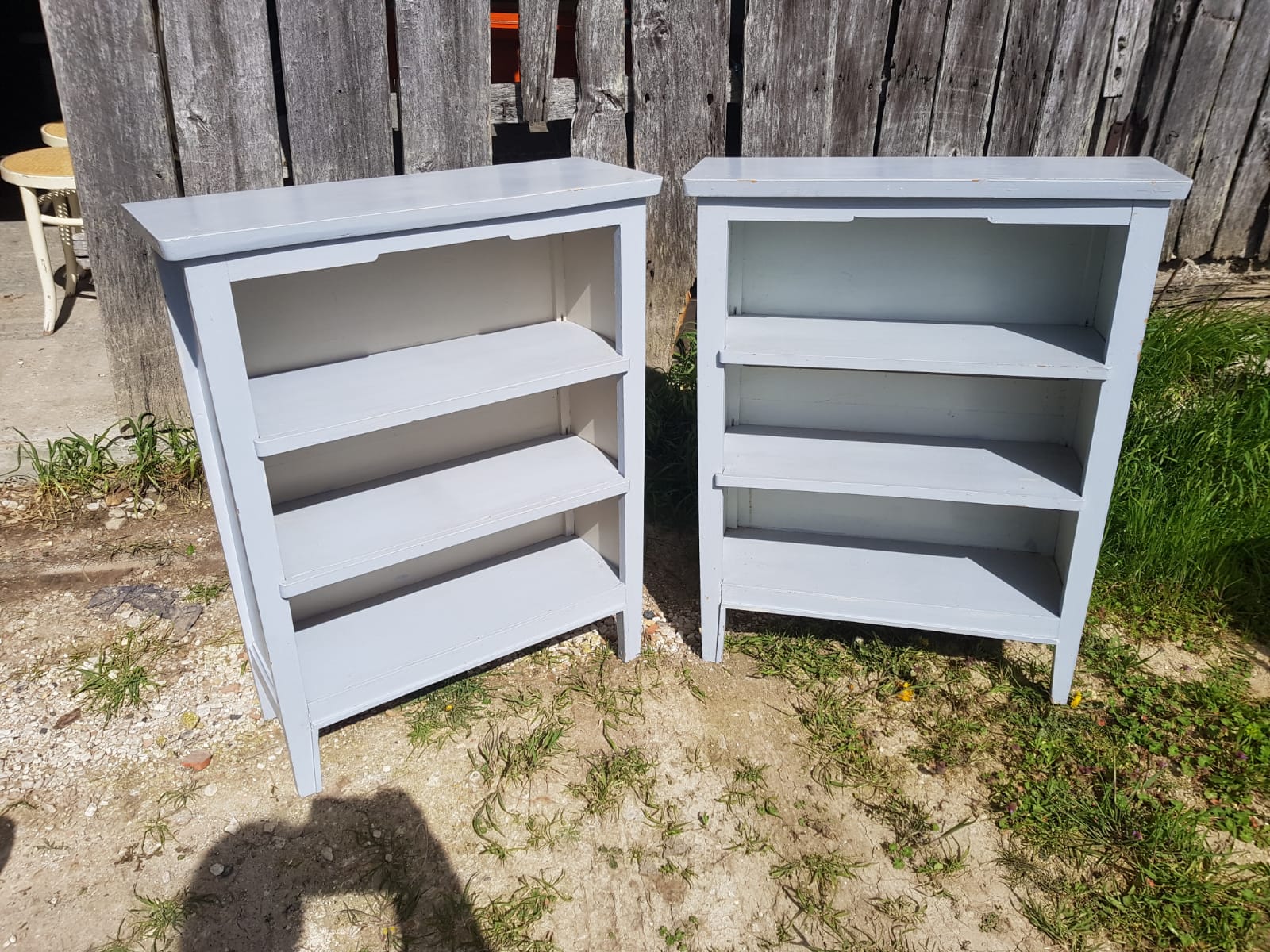 Pair Old Furniture Library 3 Vintage Grey Wood Shelves