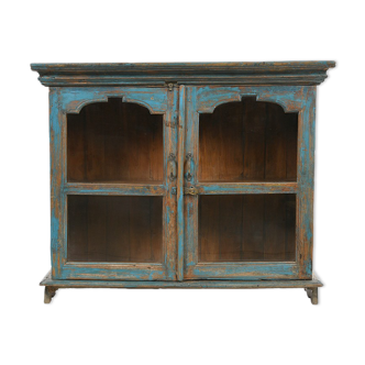 Wooden showcase with blue patina
