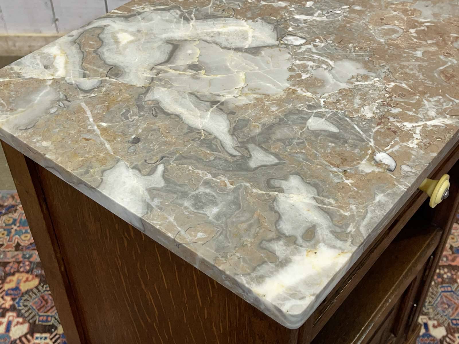 1930s Art Deco oak and marble top bedside table