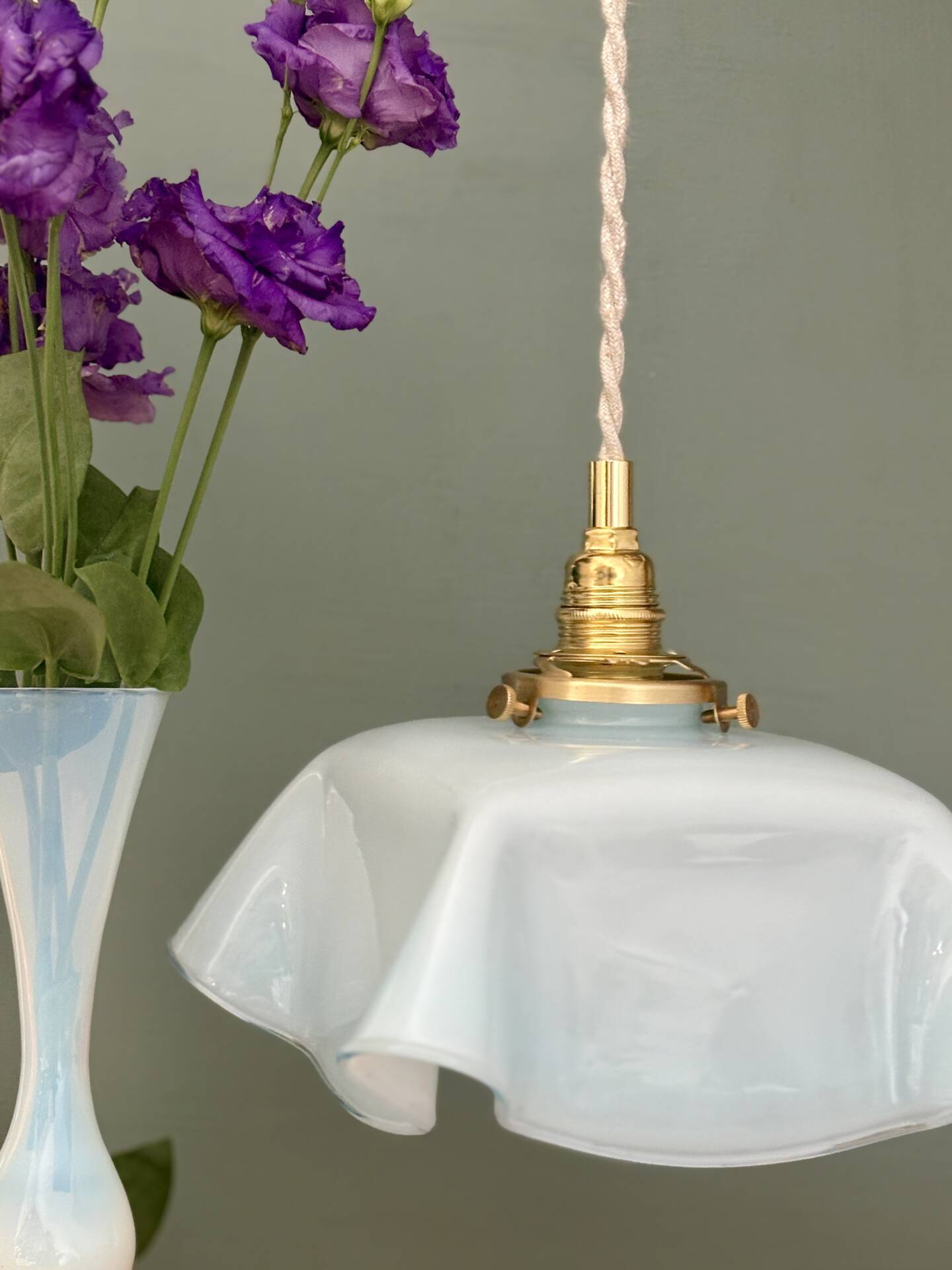 Vintage blue opaline pendant light
