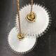 Pair of vintage white opaline pendant lamps and transparent serrated edges