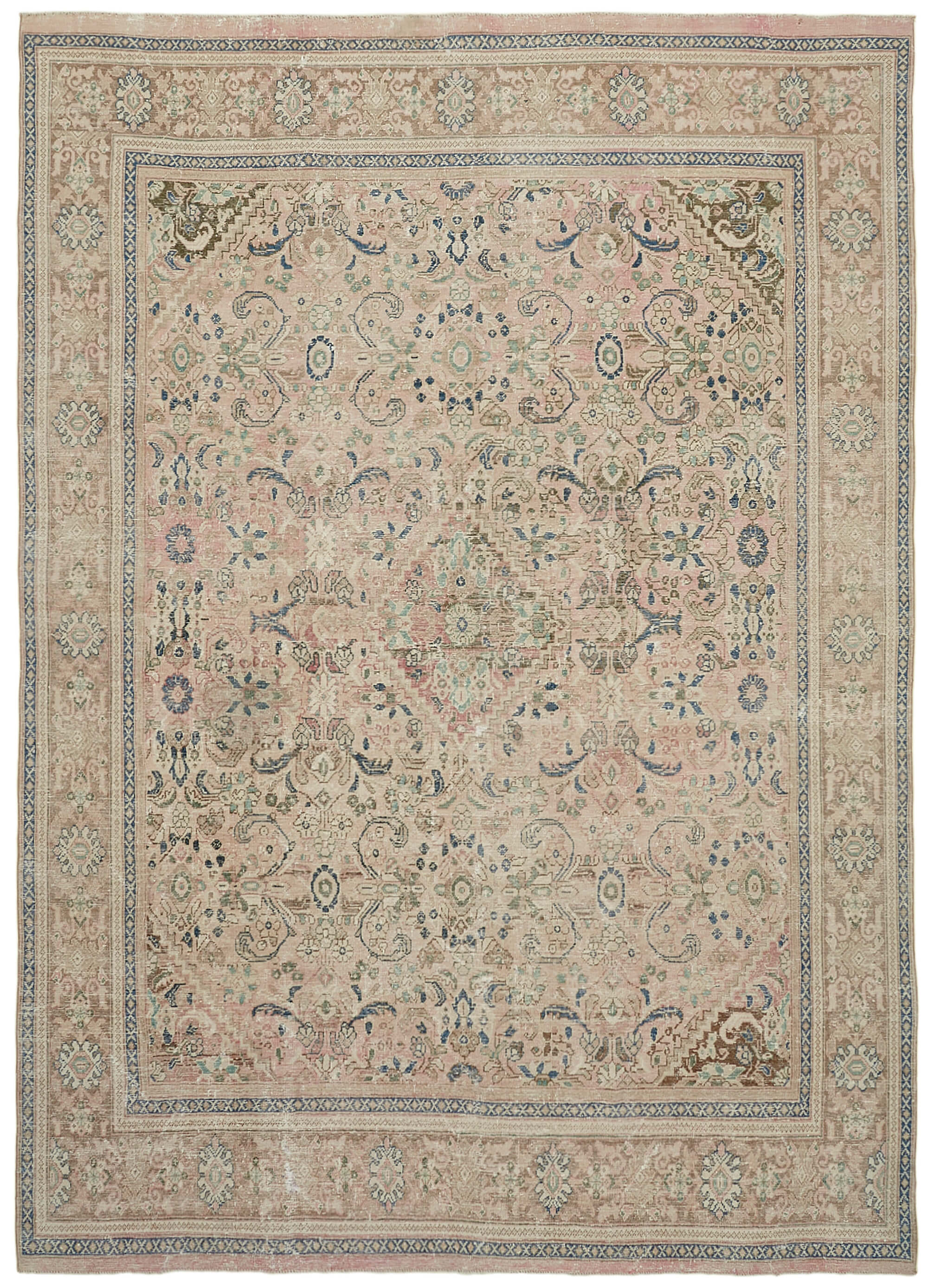 Handmade oriental unique 1980s 291 cm x 384 cm beige wool carpet