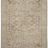 Handmade oriental unique 1980s 291 cm x 384 cm beige wool carpet
